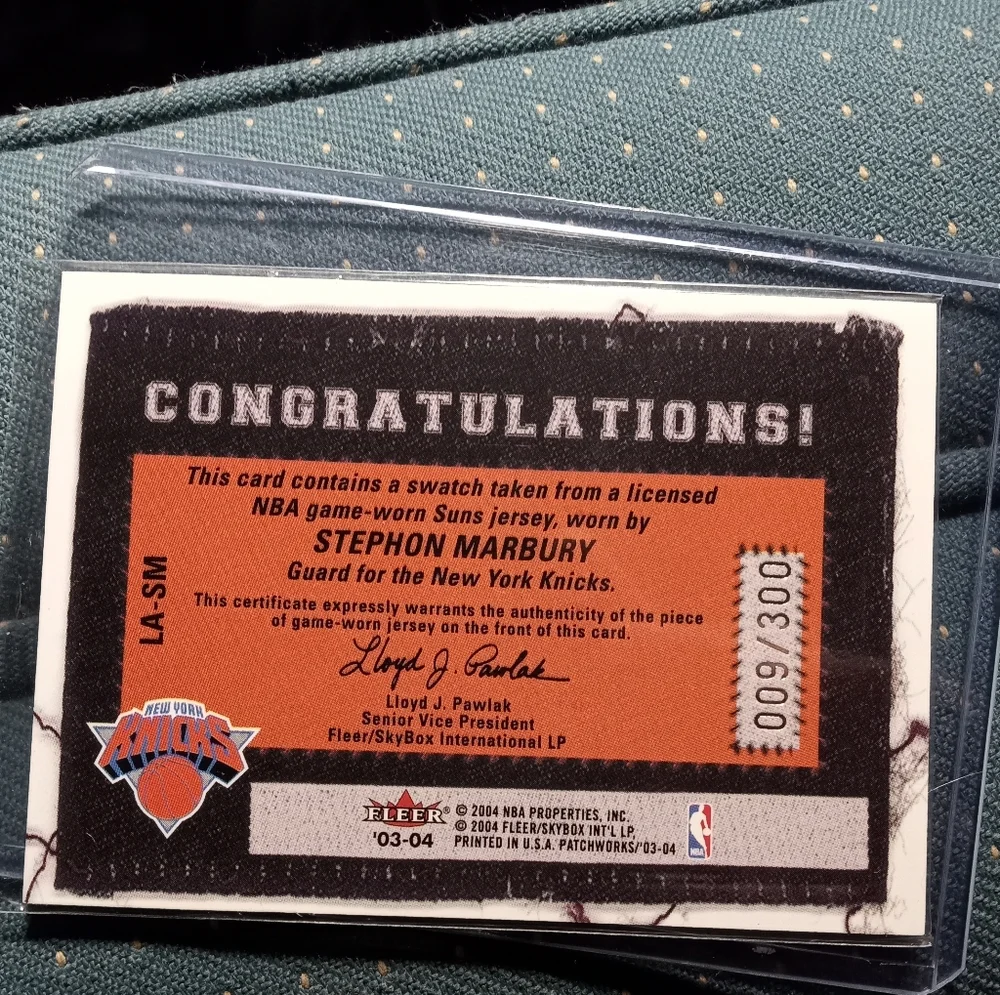 Stephon Marbury Game Worn Jersey Card